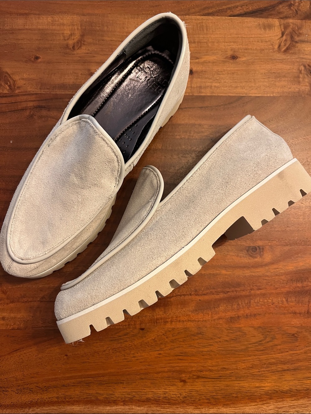 Donald Pliner Suede Slip-On Loafers in Light Gray